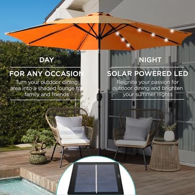 Best Choice Products 10ft Solar Polyester LED Lighted Patio Umbrella w/Tilt Adjustment and UV-Resistant Fabric - Orange - Image 3
