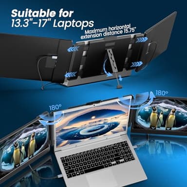domyfan 14" Laptop Screen Extender, FHD 1080P IPS Triple Portable Monitor for Laptop, HDMI/USB-A/Type-C for Windows, Mac, Android, Chrome, Switch & PS5, Work with 13.3”-17” Laptops - Image 3