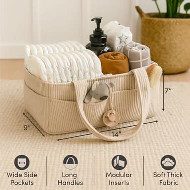 PUTSKA Baby Diaper Caddy Organizer for Changing Table – Stylish Nursery Storage Basket, Newborn Essentials, Baby Shower Gifts and Registry Must-Haves for Boy or Girl, Car Diaper Caddy, Corduroy Cream - Image 4