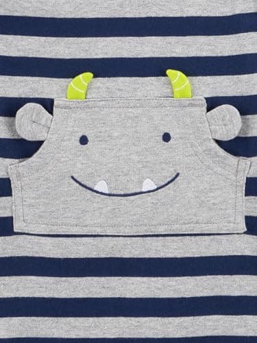 Simple Joys by Carter's Baby Boys' 3-Pack Rompers, Green Dinosaur/Navy Stripe/Yellow Stripe, 12 Months - Image 3