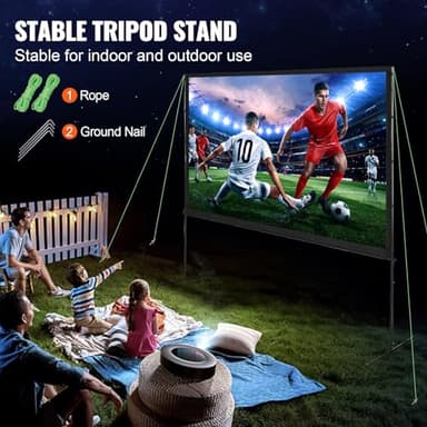 VEVOR Projector Screen with Stand, 100 inch 16:9 4K 1080 HD Outdoor Movie Screen with Stand, Wrinkle-Free Projection Screen with Bar Feet and Carry Bag, for Home Theater Cinema Backyard Movie Night - Image 4