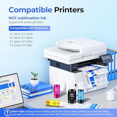 522 Ink Refill Bottles ET-2800 ET-2400 ET-4800 4-Bottles Replacement for Epson 522 Ink Refill Bottles Black Color Fit for Epson 522 Ink Use for EcoTank ET-2803 ET-2720 ET-2840 ET4700 ET4810 Printer - Image 2