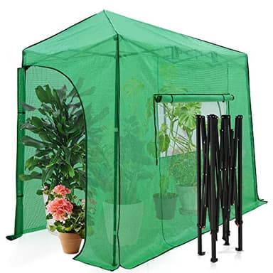 EAGLE PEAK Instant Pop-up Greenhouse, Indoor Outdoor Plant Gardening Green House, Roll-Up Zipper Doors and Side Windows, Lean-to 10x5 ft, PE Cover, Green/Clear - Image 1