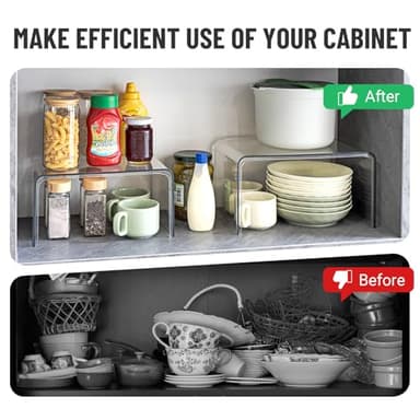 Clear Cabinet Organizer, Shelf Organizer Set of 2 for Kitchen Pantry Organizers and Storage, Display Cabinet Shelf Room Decor Countertop Desk Shelves, Patented Spice Organization for Cabinet - Image 5