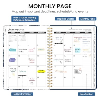 2026 Planner, Monthly and Weekly Calendar Planner for Women, January 2026 - December 2026, Hardcover Pretty 2026 Agenda Planner Book with Tabs, Spiral Bound, Perfect for School Office Home Supplies, 6.3" x 8.5" - Blue Floral - Image 2