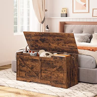 HOOBRO Storage Bench, 39.4” Retro Wooden Storage Chest with U-Shaped Cut-Out Pull, Safety Hinge, Supports 220 lb and Easy Assembly for Toy Box Organizer (Rustic Brown) BF771CW01 - Image 3
