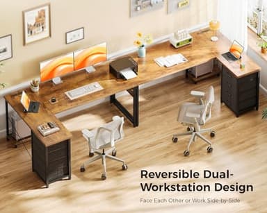 Casaottima 53'' L Shaped Desk with Drawers, Reversible Computer Desk with Storage, Gaming Table with Power Outlets, USB Ports, PC Case Shelf, Corner Desk for Home Office, Easy Assembly, Vintage - Image 4