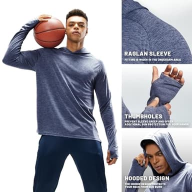 MIER Men's UPF 50+ Sun Protection Hoodie Long Sleeve SPF Fishing Hiking Quick Dry Running Thumbhole UV Shirts Lightweight, Blue Heather, XL - Image 3