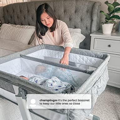 Simmons Kids By The Bed City Sleeper Bassinet for Twins - Adjustable Height Portable Crib with Wheels & Airflow Mesh, Grey Tweed - Image 5