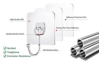 IBERDE 20 Pack Large Clear Adhesive Hooks for Hanging, Stick On Wall Mount Hooks Stainless Steel Metal Hook for Bathroom, Shower, Kitchen, Door,Drill Free No Damage Utility Hooks - Image 2