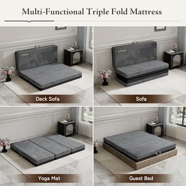 GEMBED Tri Folding Mattress Queen Size - Memory Foam Tri-fold Handle & Non-Slip Bottom, Portable Foldable Sofa Bed Floor Chair for Travel RV Camping Guest Yoga - 6 Inch, 78"x58"x5.5" - Image 6