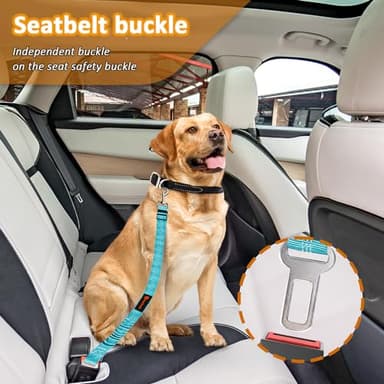 Removable Dog Seat Belt Harness for Car, 3 in 1 Pet Dog Car Seatbelt Leash, Retractable Restraint Secures to Vehicle Headrest & Adjustable Reflective Bungee Dog Seatbelt Tether, Blue and Black - Image 2