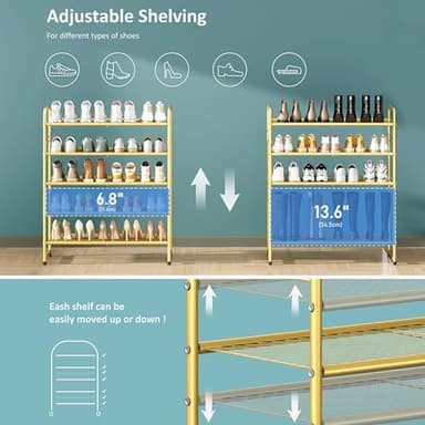 SUFAUY 33" Wide Shoe Rack, 5-Tier Shoe Storage Rack for 24-30 Pairs of Shoes, Mesh Shoe Organizer for Entryway Closet, Steel Frame, Industrial, Gold - Image 5