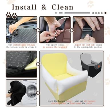 Dog Booster Car Seat for Small/Medium Dogs up to 35 lbs,Interior 7 Inches Elevated Pet Booster Seat,Ultra Soft Fabric and Memory Foam Car Dog Bed,Safety,Comfy,Fully Detachable Washable(H-Black/Grey) - Image 6