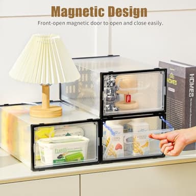 Clemate 15 Pack Shoe Storage Boxes, Clear Plastic Stackable Shoe Organizer for Closet, Shoe Box with Magnetic Door, Foldable Shoe Storage Bin, Sneaker Storage Box Shoe Rack Container Holder, Size 11 - Image 4