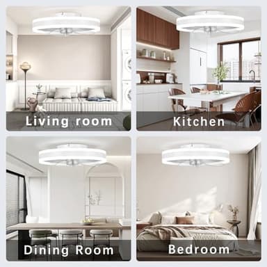 SAMPHON Low Profile Ceiling Fans with Lights and Remote, 15.7'' Led Flush Mount Ceiling Fan, Stepless Dimmable Bladeless Small Ceiling Fans with Lights for Bedroom, Living Room and Kitchen - White - Image 9