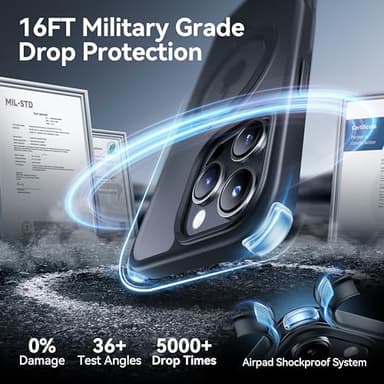 CASEKOO Ultra-Magnetic Stand for iPhone 16 Pro Case [Military Drop Protection] [Compatible with MagSafe] Shockproof Translucent Matte Slim Ring Holder Case for iPhone 16 Pro 6.3", Black - Image 5