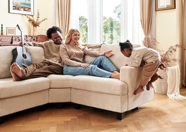 Nolany Sectional Couch with Storage Ottoman, U Shape Sectional Sofa with Chaise, Corduroy Modular Sectional Couches for Living Room, Beige - Image 4