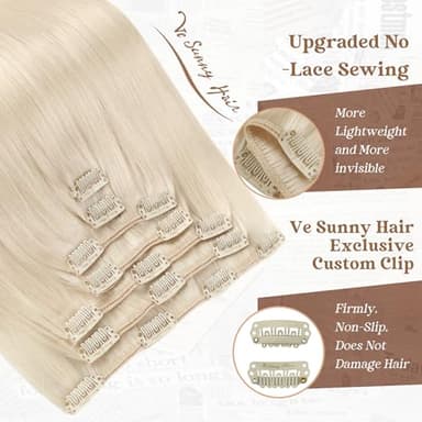 Ve Sunny Blonde Clip in Hair Extensions Real Hair Extensions Clip in Human Hair Clip in Extensions Real Human Hair Natural Look Human Hair Extensions Clip ins 18inch 7pcs 120g - Image 3