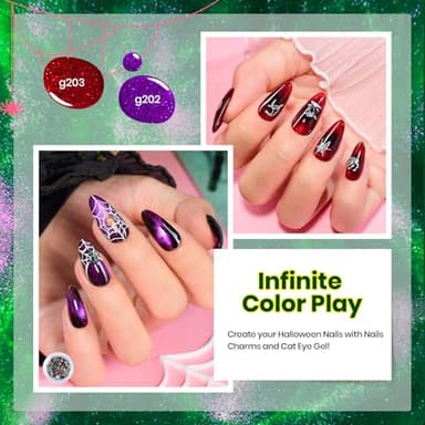 Beetles Halloween Gel Nail Polish Set – Wicked Mystic 8 Colors Gel Polish Kit, Gold Silver Black Green Blue Cat Eye Purple Red Glitter with Nail Art Accessories UV LED Soak Off Manicure Gift for Women - Image 2