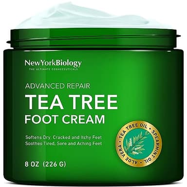 New York Biology Tea Tree Oil Foot Cream for Dry Cracked Feet, Athletes Foot, Nail Fungus, Jock Itch, Ringworm, Cracked Heels and Itchy Skin - Foot Cream - 8 oz - Image 1
