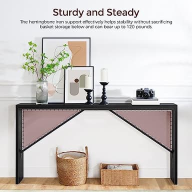 MAHANCRIS Console Table, 62.2" Long Sofa Table Behind Couch, Narrow Entryway Table, Farmhouse Dining Table with Angled Metal Frame, Industrial Console Table for Entryway, Black CTHB15801 - Image 8