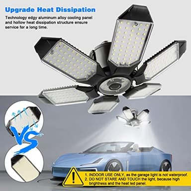 POLARPRA LED Garage Light - 160W Garage Light Bulb 64000LM 6500K Super Bright Garage Lighting w/ 6 Deformable Panels Screw in Shop Lights for Basement Workshop Warehouse Attic - 4Pack - Image 4