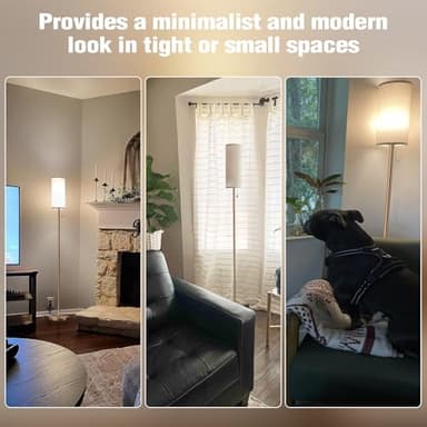 Ambimall Floor Lamp for Living Room with 3 Color Temperatures Bulb, 64" Standing lamp with Linen lampshade for Bedroom, Minimalist Pole Lamp, Dark Beige Shade & Brown Pole - Image 6