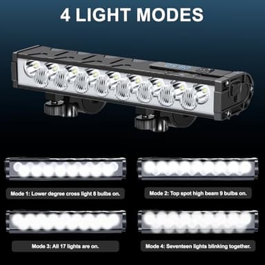 Bike Lights, 17 LED 25500 Lumen Bicycle Light with 4 Modes, 10000mAh USB Rechargeable Bike Light, Bike Headlight with Digital Power Display, Wide Beam Bike Lights for Night Riding - Image 3