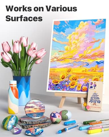 JusArt 36 Colors Acrylic Paint Markers with Canvas Bag, Water-Based Paint Pens with Automatic Ink Control for DIY Halloween Crafts, Waterproof Brush Tip Markers for Pumpkin, Rock, Wood, Fabric, Glass - Image 9