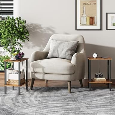 TUTOTAK End Table with Charging Station, Side Table with USB Ports and Outlets, Nightstand, 2-Tier Storage Shelf, Sofa Table for Small Space TB01BB040 - Image 8