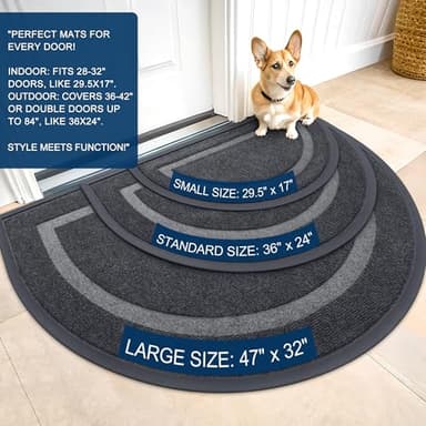 OLANLY Half Circle Door Mat Indoor Outdoor Entrance Welcome, Waterproof All-Season, All-Weather Doormat, Sturdy Natural Rubber, Low Profile, Easy Clean Patio Porch Entryway Mat, 29.5x17, Grey - Image 3