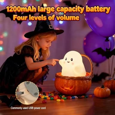 Ghost Night Light for Kids, Silicone Nursery Nightlight with 13 Interactive Sound Effects ,Halloween Decor Lamp Adjustable Dimmable Lamp with Touch Sensor Children's Christmas Gifts (white ghost) - Image 5