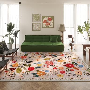 Rugcomf Area Rugs 9x12 Living Room Clearance Washable Boho Rug Non Slip Floral Vintage Low Pile Large Rug for Living Room, Bedroom, Farmhouse, Dining Room, Kids Playroom(Beige) - Image 7