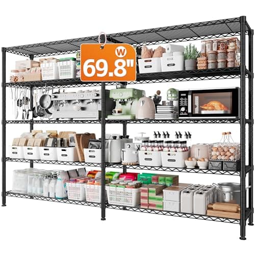 REIBII 1600LBS Storage Shelves 69.8''W Metal Shelving 5 Tier Wire Shelving Unit,Pantry Shelves Kitchen Shelves Adjustable Wire Commercial Shelf for Garage Storage Shelves, 69.8" Wx15.8 Dx72.4 H, Black - Image 1