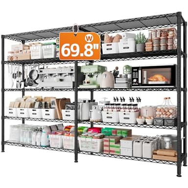 REIBII 1600LBS Storage Shelves 69.8''W Metal Shelving 5 Tier Wire Shelving Unit,Pantry Shelves Kitchen Shelves Adjustable Wire Commercial Shelf for Garage Storage Shelves, 69.8" Wx15.8 Dx72.4 H, Black - Image 1