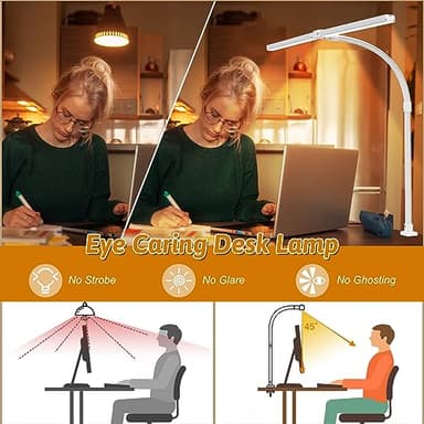 MACASA Double Head LED Desk Lamp with Timer of Remote Control 24W Brightest Computer Desk Light Office Lamp for Workbench Drafting Architect Study Reading Gaming with Anti-Glare Cover - Image 5