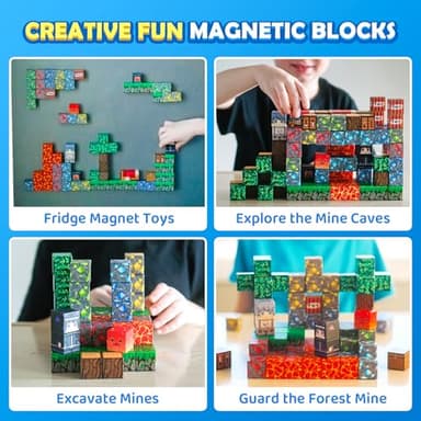 Magnetic Blocks - Build Mine Magnet World Forest Mine Set Magnet Building Blocks Kids Toys for 3+ Year Old Boys & Girls 1'' Magnetic Cubes STEM Sensory Building Toys Kids Game Xmas Gifts - Image 3