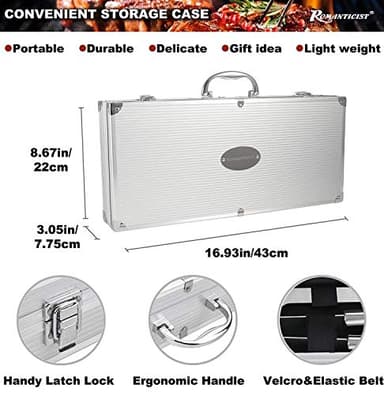 ROMANTICIST 28pcs BBQ Accessories Set with Thermometer - The Very Best Grill Gift on Birthday Wedding - Heavy Duty Stainless Steel Grill Set in Case for Outdoor Cooking Camping Grilling Smoking - Image 3