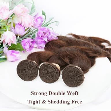 ALLRUN 18 20 22 Inch Brown Human Hair Bundles Body Wave 3 Pcs - 100% Unprocessed Brazilian Virgin Hair Extensions Chocolate Brown Bundles Human Hair 4# Color (12A) - Image 3