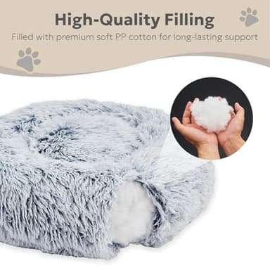 OlaPhum Calming Dog Bed for Medium Size Dogs, Anti-Anxiety Donut Medium Pet Bed Washable, Anti-Slip Round Fluffy Plush Faux Fur Puppy Bed, Fits up to 45 lbs Pets (Dark Grey, 30") - Image 4