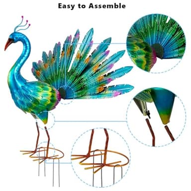 VEWOGARDEN Peacock Outdoor Statues Metal Peacock Tail Spread Garden Sculptures & Statues for Yard Lawn Patio Pool Outside Decorations, Light Blue - Image 5