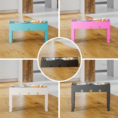 LAKIPETN Elevated Dog Bowls with 2 Stainless Steel Bowls, Raised Dog Food Bowl Stand 5 Height Adjustable (3.1", 9", 10", 11", 12") Non-Slip Feeder Station Set for Medium and Large Dogs - Black - Image 9