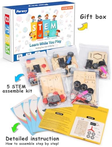 Poraxy 5 in 1 STEM Kits for Kids Age 8-10, Science Building Project Craft for 8-13, Model Car Kit, STEM Toys for Boys Girls Age 8-12, Wooden 3D Puzzles, Birthday Gifts for 6 7 8 9 10 11 12 13 Year Old - Image 7