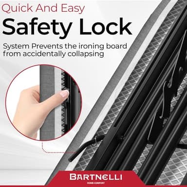 Bartnelli by Rorets Ironing Board Made in Europe | Iron Board with 4 Layered Cover & Pad, Height Adjustable up to 36" Features A Safety Iron Rest, 4 Steel Legs, for Laundry Room or Dorm Use (43x14) - Image 5