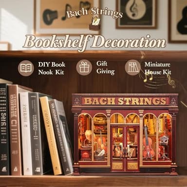 CUTEBEE Book Nook Kit - DIY Miniature House Dollhouse Kit for Adult and Teens, Booknook Bookshelf Decor Alley Model Build with LED Light, Gifts for Family and Friends (Bach Strings) - Image 6