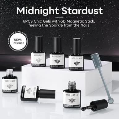 modelones Gel Nail Polish Set, 6 Colors Cat Eye Black White Gray Silver Glitter Shimmer Gel Polish Kit with Magnet Sparkle Galaxy Series Soak Off Nail Art Manicure Home Gift for Women Girl - Image 4