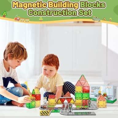 LionFuny Magnetic Tiles, Magnetic Blocks Road Tiles Set, Magnets Construction Toys for Kids Ages 3-5 4-8 8-12, Toddlers STEM Preschool Toy Boys Girls Toys with Crane Airplane Car - Image 7