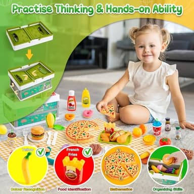 78Pc Pretend Play Food for Kids Kitchen, Cutting Toy Food with Storage Basket, Play Kitchen Accessories, Food Toys with Veggies, Fruits, Fake Food with Pizza Toy, Pretend Food, Boys Girls Gift - Image 3