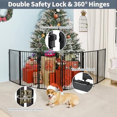 Metal Freestanding Dog Gates with Door for Outdoor Indoor,120'' Extra Wide 24'' Tall Free Standing Dog Gate for Doorways,Large Openings,Deck,Yard,Porch,Foldable Safety Pet Fence(Black,6 Panels) - Image 3